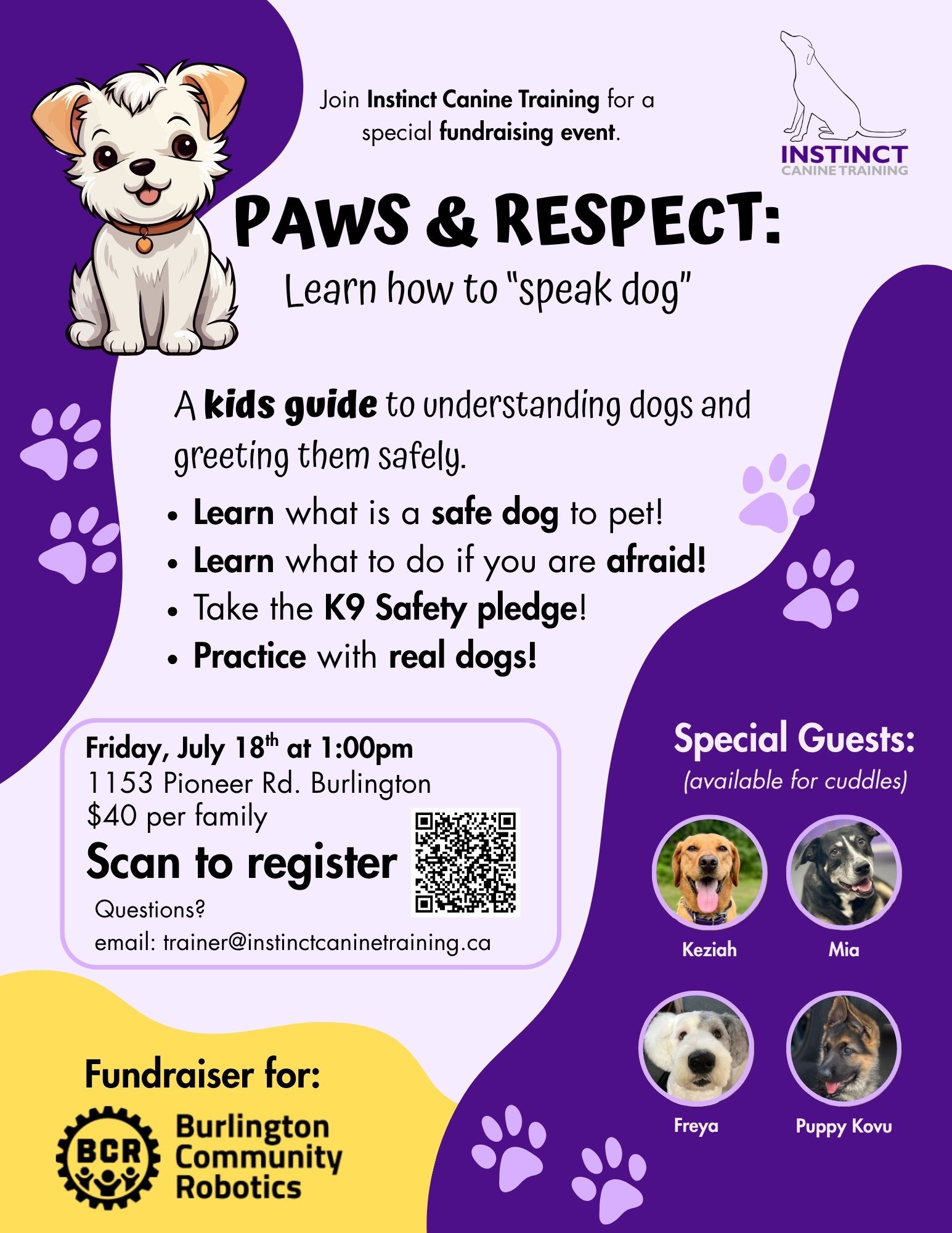 A poster with details about the fundraiser event. All information is repeated on the webpage.